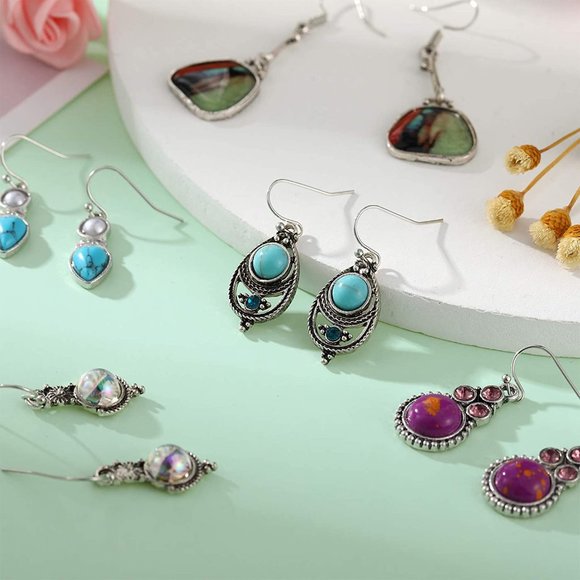 New 16 Pairs Crystal Drop Dangle Earrings Multi-shaped Quartz Stone Earrings - Picture 5 of 6